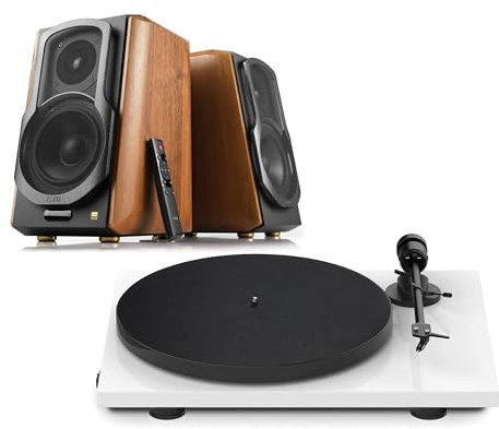 Edifier S1000MKII Active Bluetooth Bookshelf Speakers with Pro-Ject E1 BT Bluetooth Turntable - White