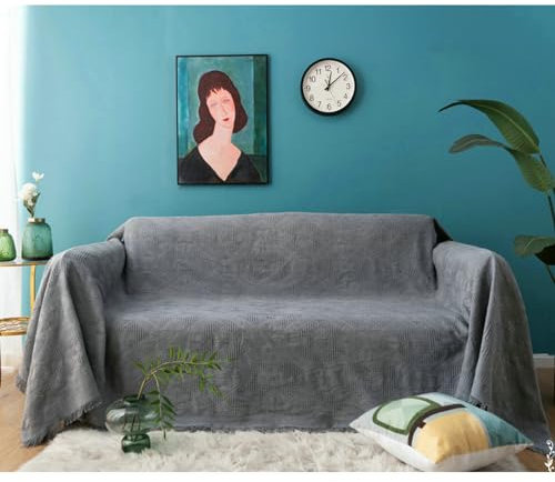 Ayoiow Sofabezug Hussen Sofa Überzug Grau Sofahusse 3Sitzer Polyester Einfarbiges Rautenmuster