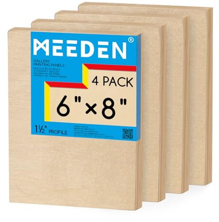 MEEDEN Unfinished Wood Canvas Board: 1-1/2 Deep 6x8” Wooden Canvas Panel Pack of 4 - Blank Cradled Wood Art Board for Painting