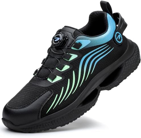 Dajingkj Herren Arbeitsschuhe rutschfest Leicht Blau mit Trend-Drehknopf Sicherheitsschuhe mit Stahlkappen Schlag- und PannensicherAtmungsaktiv Wanderschuhe