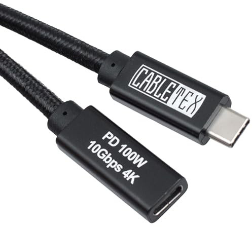 CABLETEX USB C Verlängerungs-Kabel 50cm - Monitorkabel USB 3.2 Gen2, 100W Power Delivery, 10GBit/s, für Thunderbolt 3 Bildschirme/Displays, Laden, Video- und Audioübertragung