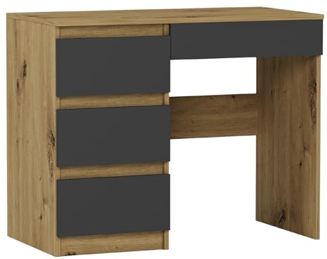 Framire Schreibtisch N-34L Links Artisan Eiche/Anthrazit 90x50x77 cm – Kleiner Computertisch mit Schubladen, Schreibtisch für Büro, Jugendzimmer & Home-Office, Modern N-34L