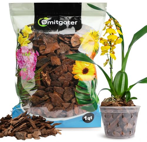 Omitgoter Corteza de orquídea, 1 cuarto de galón, mantillo de corteza de pino natural para plantas, ideal para orquídeas, suculentas, cactus, bonsái, ideal para mantillo de plantas de interior