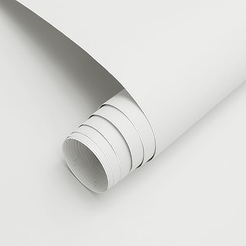 Timeet Self Adhesive Wallpaper White Matte Sticky Back Plastic Warm White Frosted Surface Peel and Stick Wallpaper 60x500cm Vinyl Wrap Waterproof Vinyl Film for Wall Furniture