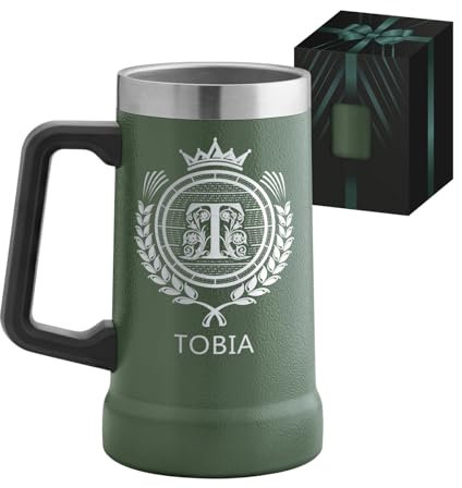 Maverton Boccale birra termico da camping 700ml - Tazza personalizzata per campeggio in acciaio inox - Bicchiere termico verde - Idee regalo uomo compleanno - Regali uomo - Campeggio accessori utili