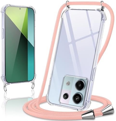 Coiwxmoi Cover per Xiaomi Redmi Note 13 Pro 5G con Cordino 6,67,Trasparente Custodia con Laccio Tracolla Corda Catena Cinghia,Morbido Silicone TPU Antiurto Case per Redmi Note 13 Pro 5G, Oro Rosa