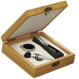 Brandani 52918 Set Degustazione Vino 3 Pezzi con Cofanetto in Bamboo – Elegante Set per la Conservazione e Degustazione del Vino