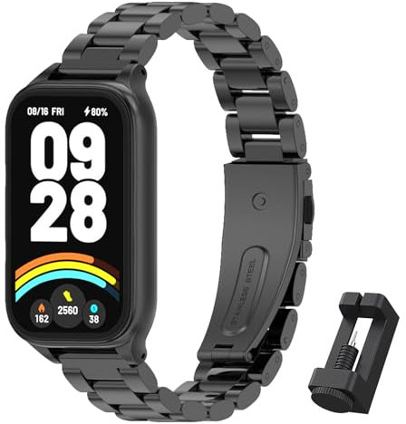 BDIG Métal Bracelet Compatible avec Bracelets Xiaomi Smart Band 9 Active/Redmi Smart Band 3 hommes et femmes,Bracelet pour Xiaomi Smart Band 9 Active,Metal Noir