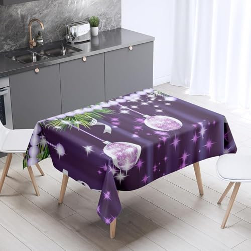 Tischdecke Outdoor Weihnachten Tischdecken Abwaschbar 3D Lila Tischdecke Wetterfest Wasserdicht für Weihnachten Party Biertisch, 100x100 cm A/B3443