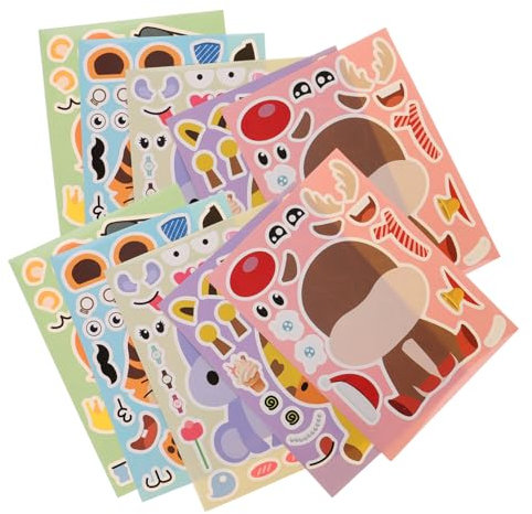 HONMEET 20blätter Gesicht Aufkleber Für Mädchen Kreative Sticker Mixen Und Kombinieren Von Tiger Giraffe REH Und Spaß Für Partys Und Familienaktivitäten