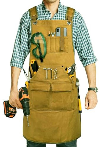 CHAILIQIANGG Grembiule di legno regalo uomo cintura di legno 9 tasche utensili tasca magnetica resistente grembiule di lavoro in tela cerata