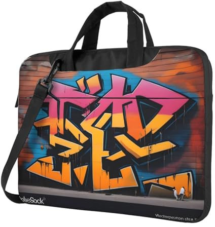 WZYWHJ Laptoptasche mit Graffiti-Hip-Hop-Muster, weiche Innenseite, mehrere Taschen, ideal für Herren, Reisen und Business, Schwarz, 13 Zoll, Schwarz, 13 inch