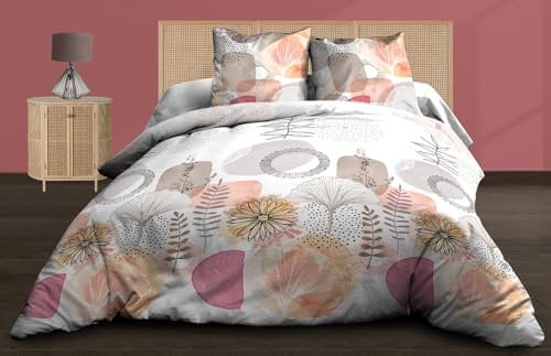 Le linge de Jules Parure Drap Plat + Drap-Housse 140x190 + 2 T - Pur Coton 57 Fils - Aquarel, Rose