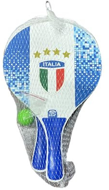 Set da Beach Tennis Italia, Racchette Professionali con Pallina, Design Nazionale Italiana 4 Stelle, Blu e Bianco