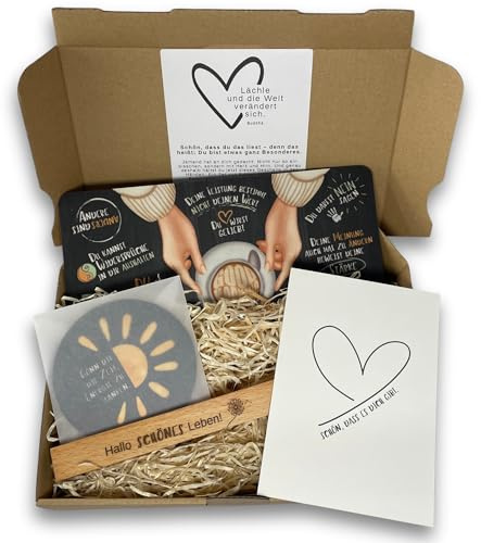 Geschenkset für Freundin: Frühstücksbrettchen mit Halter+Untersetzer, Geschenk für Frauen zum Geburtstag, Kur Geschenk zur Aufmunterung