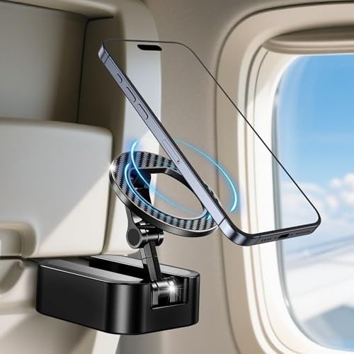 ACEQINGSE Airplane Phone Holder for Magsafe, Desk Long Flight Mini Travel Essentials Magnetic Phone Mount Compatible with iPhone Magsafe Travel Accessories Cruise Essentials Camera Mounts (Black)