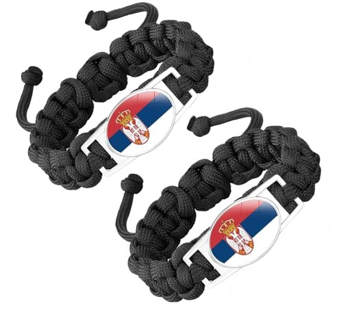 ZENRUIMING Handgefertigtes geflochtenes Seilarmband mit serbischer Flagge, verstellbar, gedrehte Flagge, Kristallglas-Armband, Serbien, Reise-Souvenir, Patriot's Day Nationalfeiertagszubehör, 2 Stück