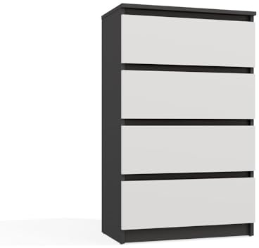 CDF Kommode Anthrazit Weiß mit 4 Schubladen 97 cm Hoch Sideboard Schmale Komode Schlafzimmerkommode für Flur Büro Schlafzimmer Wohnzimmer Schubladenschrank Regal mit Schubladen Schrank Möbelstück