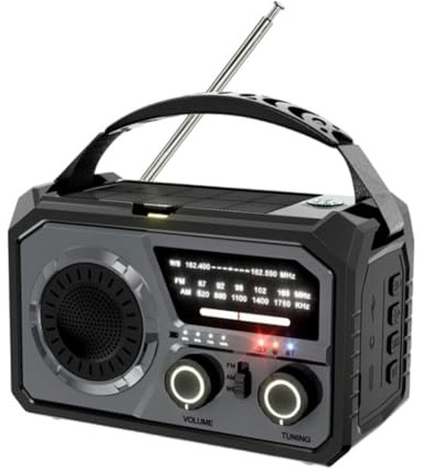 Fangxuee 16000mAh AM/FM/Emergency Weather Radio with Hand Crank & Solar Charging, Bluetooth 5.3, Type-C Port, Grey
