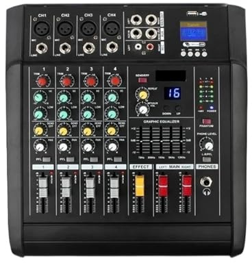 DJ Controller, 4-Way Power Amplifier Mixer 500W DJ Mixer Stage Equipment Computer Mixer e Phone Live Bluetooth Recording