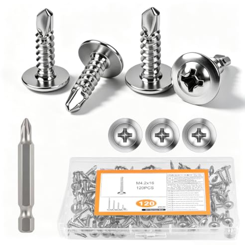 120 PzViti Autofilettanti a Testa Cilindrica in Metallo, M4,2x16 mm Viti per Lamiera, Set di Viti in Acciaio Inox per lavorazione dei metalli, legno, plastica