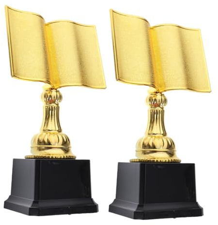 Healifty Trophée De Lecture en Forme De Livre 2 Pièces Trophée du Gagnant du Livre en Plastique Doré Récompense pour Concours De Lecture Cadeau pour Passionné De Enfant