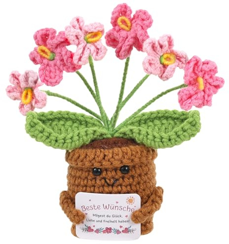 JANUIXCO Glücksbringer - Handgehäkelte Blume - Kleine Geschenke für Frauen, Mama, Freundin - Geschenk & Lucky Charms für Mutter Geburtstag Weihnachten Muttertag Geburtstag
