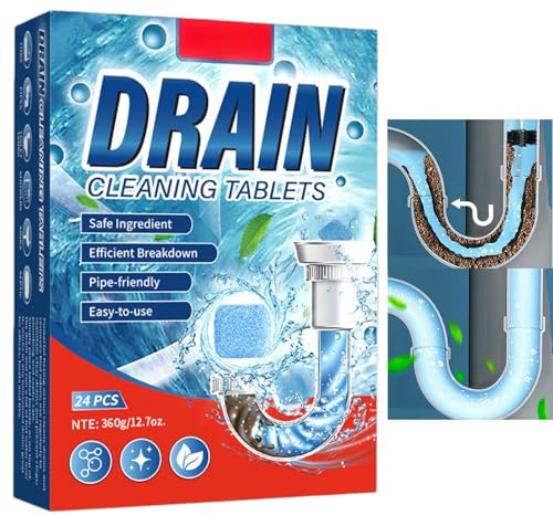 24pcs Strong Drain Cleaner,Drain Unblocker Tablets for Bad Smells&Hair Clogs,Heavy Duty Sink Unblocker Liquid&Foam,Safe for Toilet,Bathroom Sink,Dishwasher&Outdoor Drains,Sink Unblocking Tablets