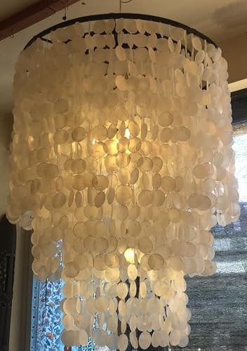 GURU SHOP Deckenlampe/Deckenleuchte, Muschelleuchte aus Hunderten Capiz, Perlmutt Plättchen - Modell Salome, 100x80x80 cm