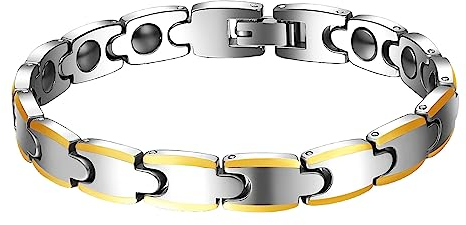 JewelryWe Schmuck Wolframcarbid Gesundheit Magnet Armband für Herren Damen Magnetarmband Armreif Link Armkette Geschenke für Männer Gold Silber