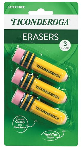TICONDEROGA ® Erasers, Pencil Shaped, Yellow, 3 ct (38953)