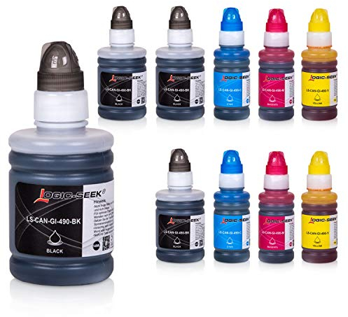 Logic-Seek 10 Tintenbehälter kompatibel mit Canon GI-590 / GI-490 für Canon Pixma G4511 G3501 G2501 G1501 G1400 G1500 G2400 G2500 G3400 G3500