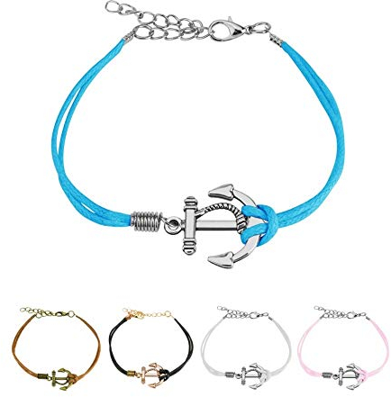 Treuheld Armband - Leder - Anker [04.] - blau (Anker: Silber)