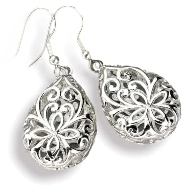 MadamLili - Ohrringe 1001 Nacht Silber Ornamenten - Versilbert - Rutschfest - Handgefertigt - Angenehmes Tragegefühl - Ohrhänger Set Orient Stil - Exklusive Schmuckbox