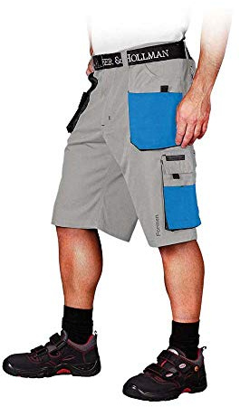 Leber&Hollman Herren kurze Arbeitshose LH-FMN-TS, 65% Polyester 35% Baumwolle 270 g/m2, Bundhose mit Multifunktionstaschen+ Schlaufe und Schlüsselhaken LH-FMN-TS_JSNB3XL Hellgrau-blau-schwarz 3XL