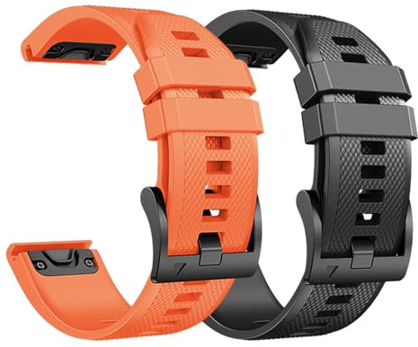 Quickfit 22mm für Garmin Fenix 5/5 Plus/6/6 Pro/8 47mm/7/7Pro/E 47mm, Quickfit Armband 22mm für Garmin Epix 2, Instinct/Instinct 2, Forerunner 935/945/955/965, Approach S60/S62(Schwarz/Orange)