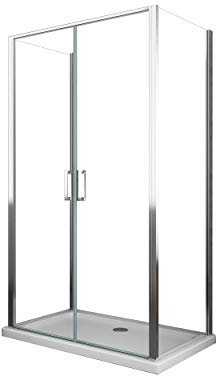 Box Cabina Doccia composto da 2 Pareti Fisse e 1 Porta saloon battente Vetro 6 mm Easyclean H.190 Cromo (2 Fisse 72,5-75 + 1 Saloon 72-75)
