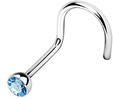 WARRIOR Piercing Nez Stud Nez Courbé avec Boule de Cristal Tchèque Acier Chirurgical 316L Stérile 22G (0.8 mm) Longueur 6.5 mm x 2.5 mm PBS-002 (SAPHIRE CLAIR)