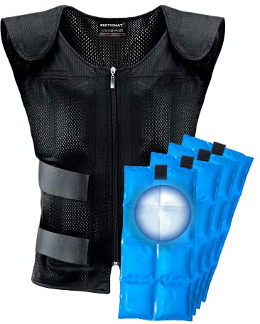 BERTSCHAT Kühlweste Kühlelementen PRO - Hoher Komfort - Phase Change Material - Geeignet für Arbeit und Freizeit - Kühlende Weste Herren und Dames - Verstellbare Weste One Size