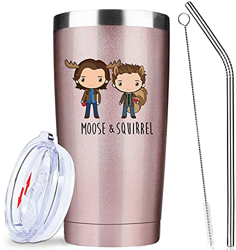 ATHAND Supernatural - Vasos aislados con tapa y pajita (20 onzas) – Supernatural Merch Gifts – Vaso de acero inoxidable al vacío, tazas de viaje grandes (oro rosa)