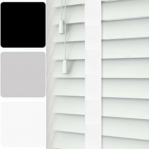 Made To Measure Real Wood Venetian Blind [White, 45cm Width x 120cm Drop, Tape]