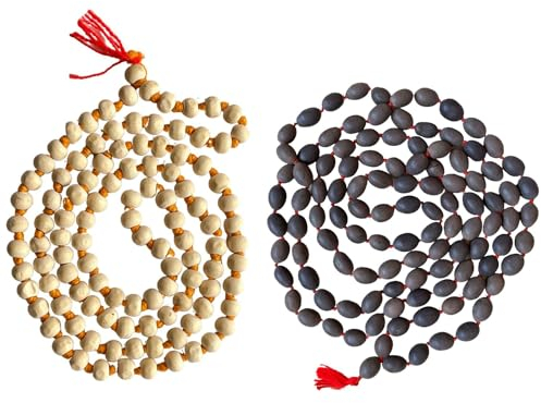 NAISHA Tulsi Japa Mala & Original Kamal Gatta Mala (Lotussamen) 108 Perlen Halskette für Männer & Frauen, 2 Stück