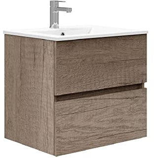 Baikal Mueble de Baño Dos cajones, suspendido a la Pared con Lavabo. Melamina 16. Mueble montado. Mueble de 50cm Nebraska Sin Espejo