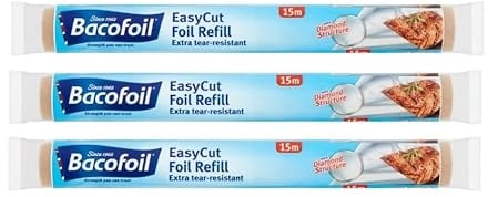 3 x EasyCut Aluminium Foil Refill Rolls Extra Tear & Heat-Resistant Perfect for Grilling Baking Roasting Wrapping Freezing – 30cm x 15m