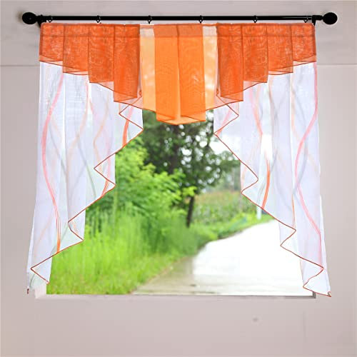 Devola Kleinfenster Scheibengardine mit Tunnelzug Fenstergardinen Voile Bistrogardinen Transparent Kuvert Vorhänge Balkongardine Küchengardine Stores BxH 80x80cm Kräuselband Orange 1er Pack