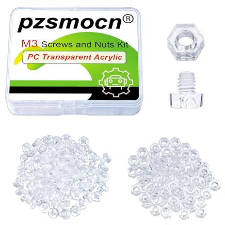 Pzsmocn 200 Pièces/100 Ensembles M3*3 mm en Plastique PC transparent Croix Tête Ronde Vis Écrou Hexagonal Combinaison Kit, pour Bricolage, Modèles et Fixation de Produits Électroniques.