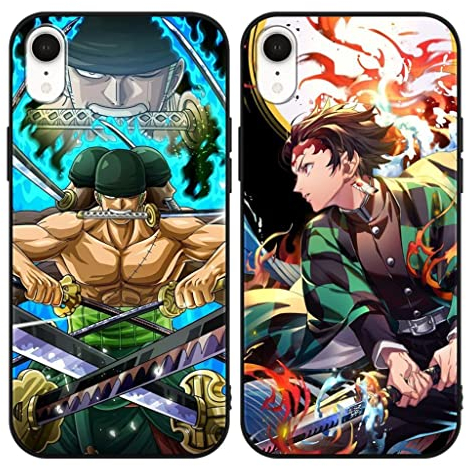 Eouine 2 Stück Handyhülle für Apple iPhone XR Hülle 6.1 Zoll Anime Jungs Kimetsu No Yaiba Hülle und Manga Zoro Hülle Matte Stoßfest TPU Silikon Schutzhülle für iPhone XR
