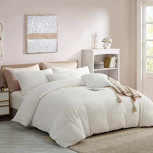 Lanqinglv Warme Winter Bettwäsche 135x200cm Weiß Flauschig Teddy Fleece Cashmere Touch Flanell Wendebettwäsche Plüsch Sherpa Deckenbezug Bettbezug mit Reißverschluss und 1 Kissenbezug 80x80cm
