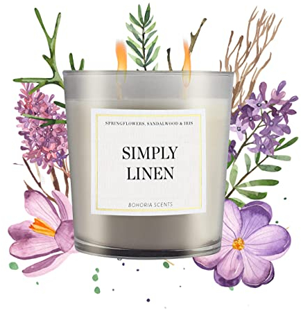 BOHORIA® Premium Signature-Duft-Kerze – Enthält natürliche Öle – Duftkerze im Glas (Simply Linen)