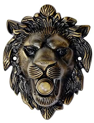 Akatva Pulsante di ricambio per campanello a forma di leone, in ottone massiccio, stile vintage, con design rustico fatto a mano, finitura in ottone anticato